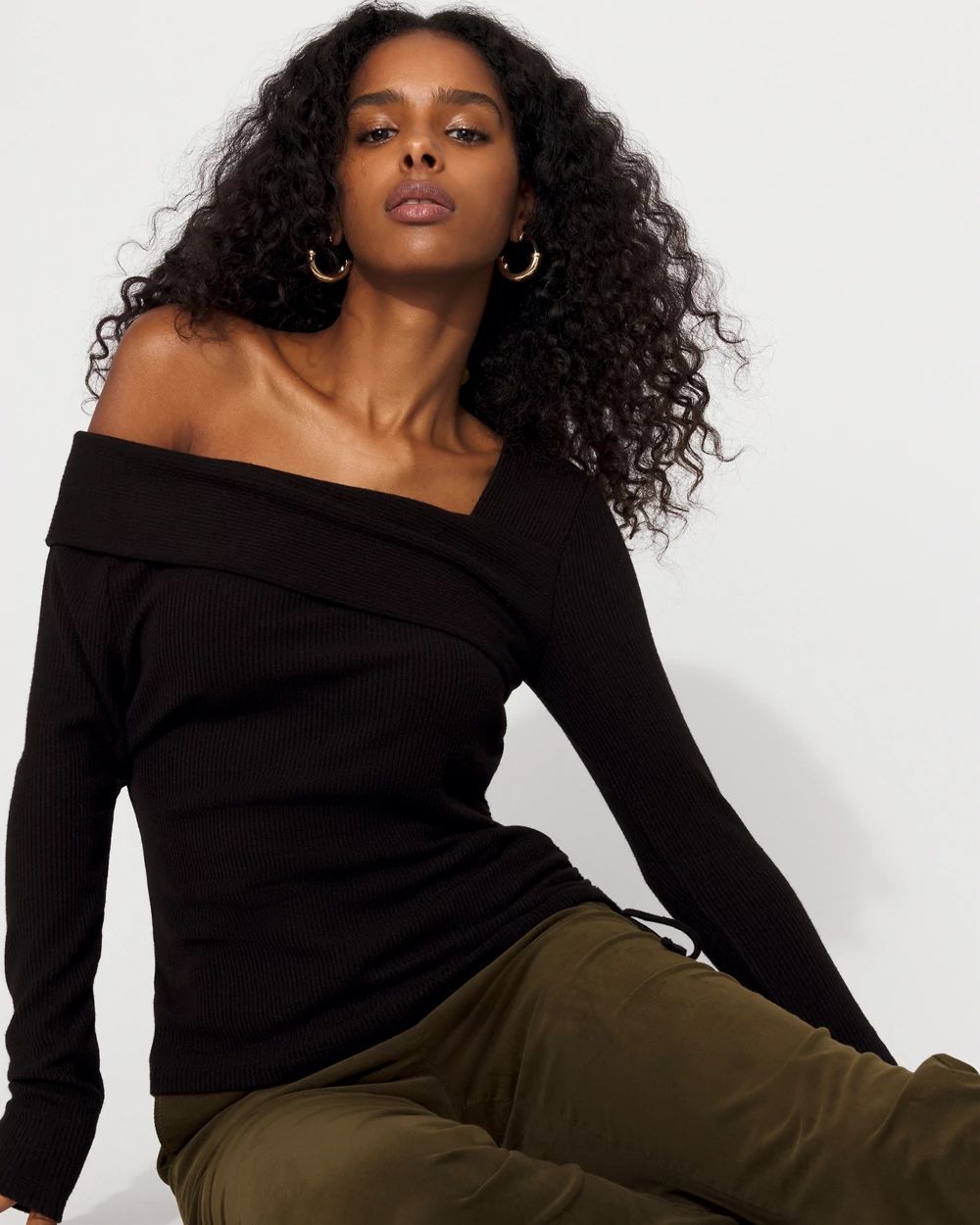 Side Ruched Rib Snit Top