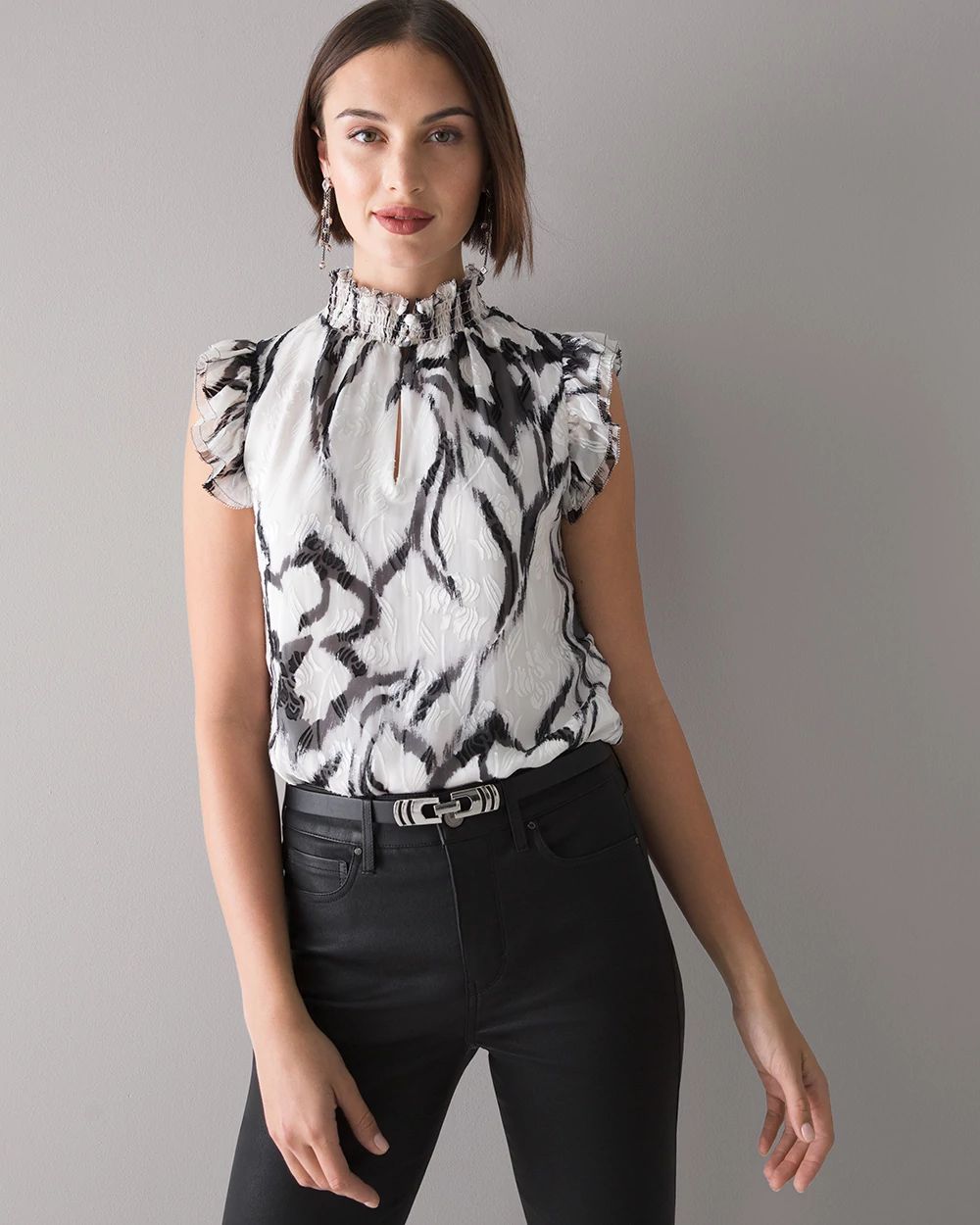 Sleeveless Mock Neck Burnout Blouse