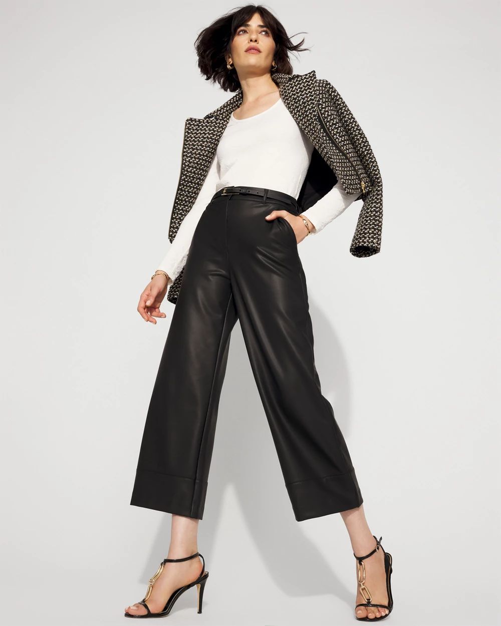 Faux Leather Wide Leg Crop