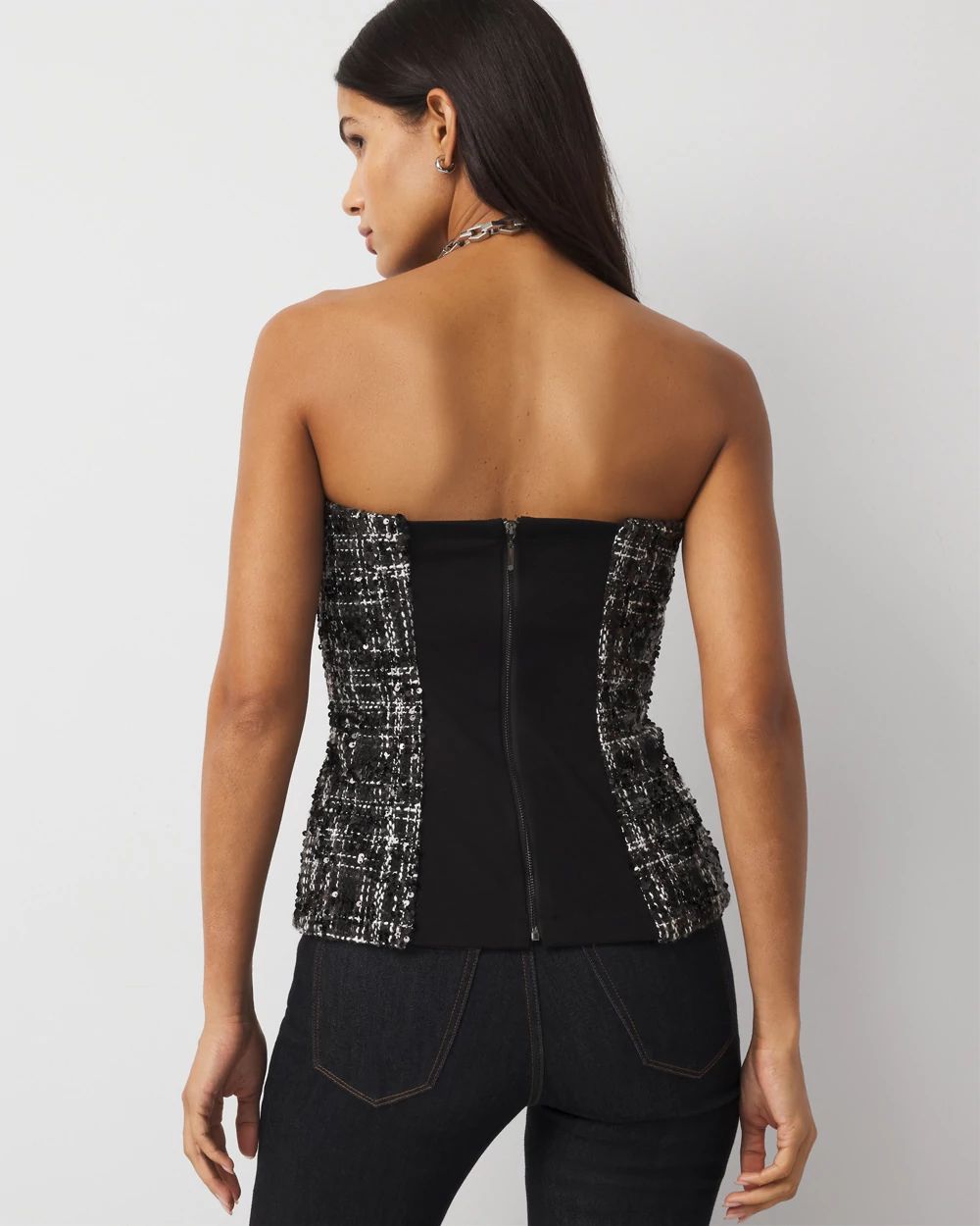 Sequin Plaid Tweed Bustier