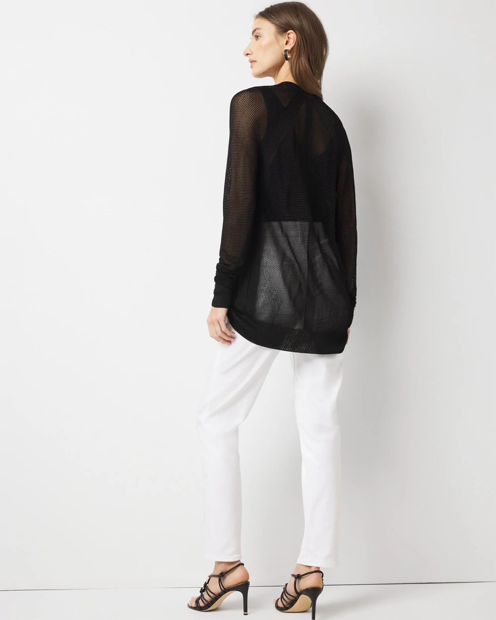 Mesh Cinched Cardigan Sweater