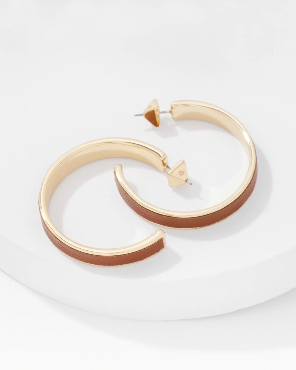 Cognac Textured Leather Hoop Earrings
