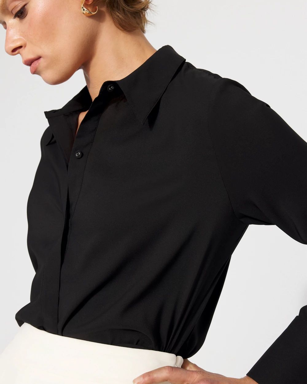Petite Satin Tuxedo Cuff Shirt