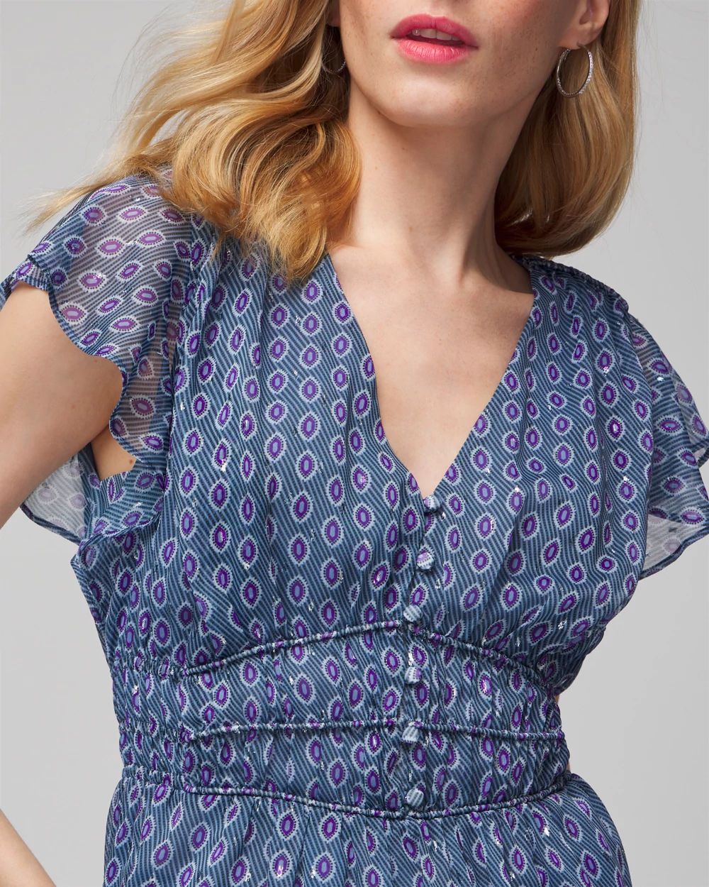 V-Neck Flutter Sleeve Shell Top