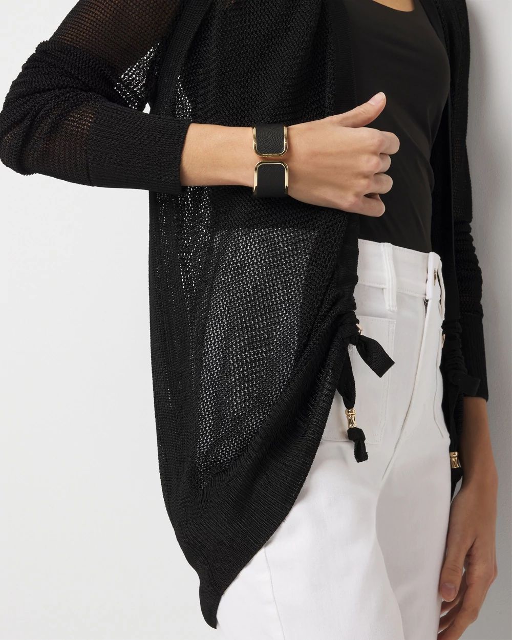 Mesh Cinched Cardigan Sweater