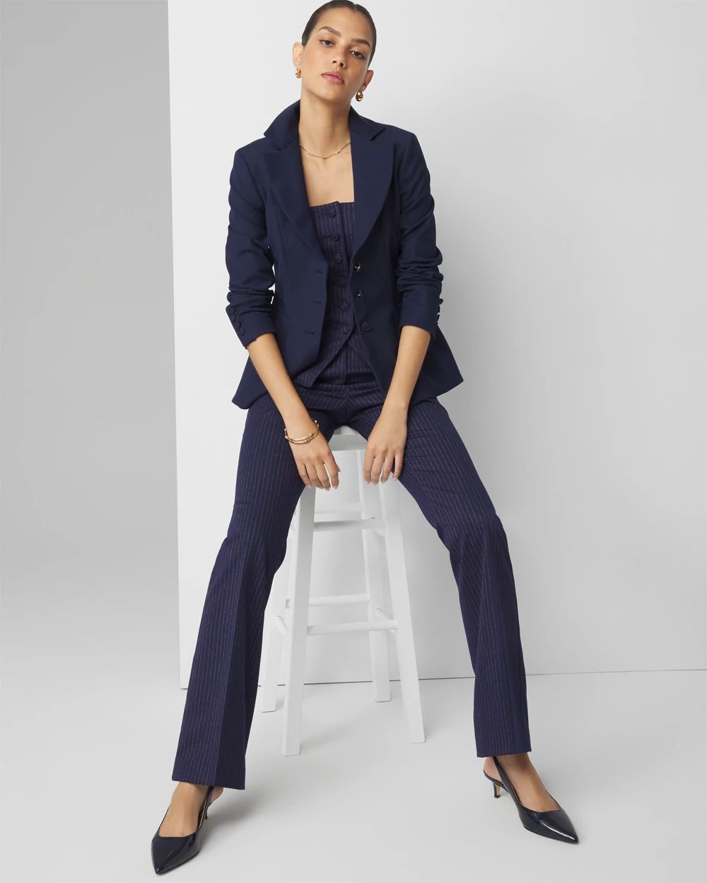 High Rise Pinstripe Flare Trouser