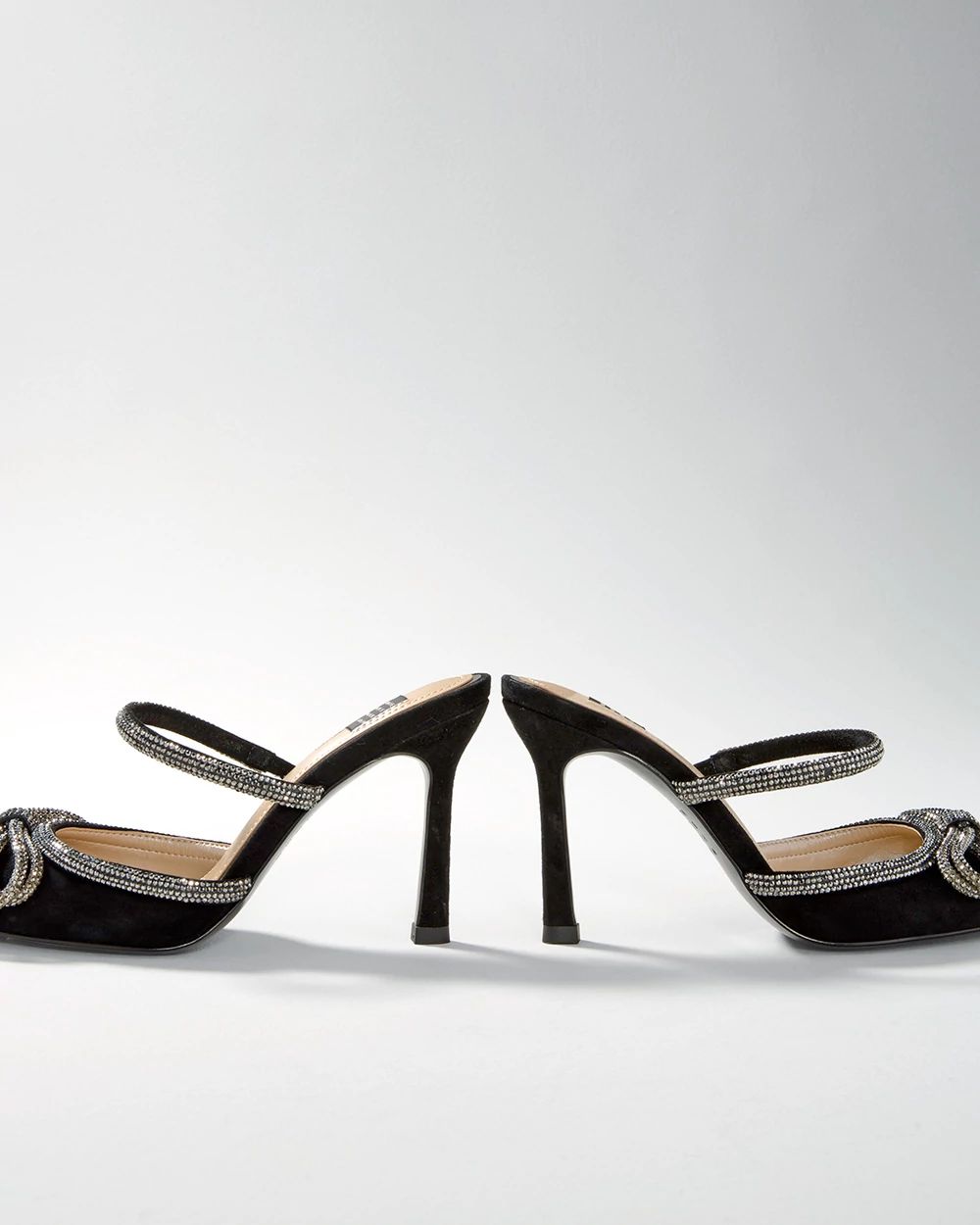 Rhinestone Bow Mid-Heel Mules