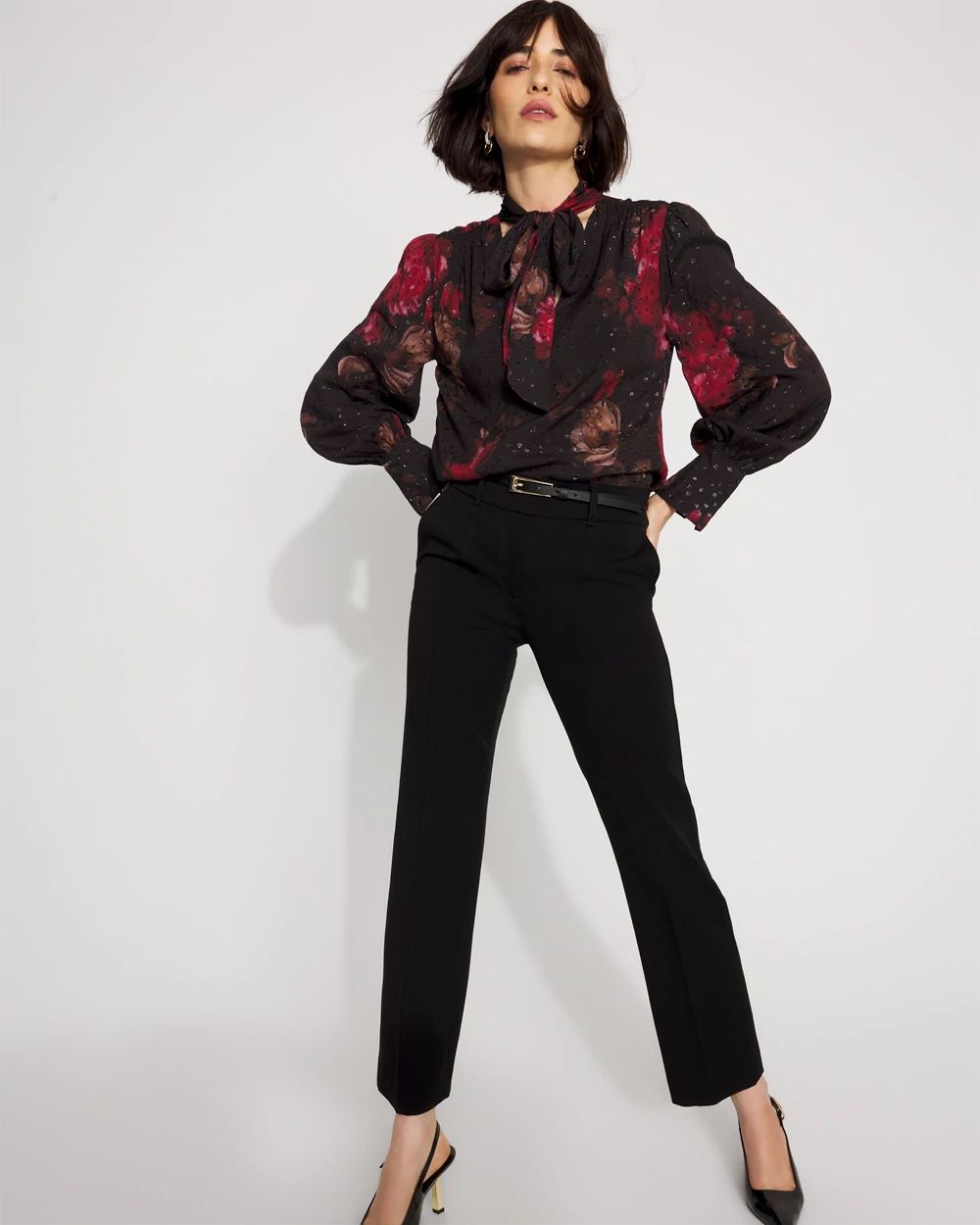 Jacquard Tie-Neck Blouse