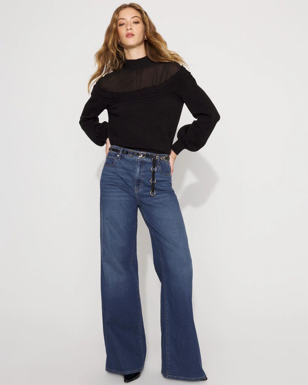 Mockneck Blouson Sleeve Pullover Sweater