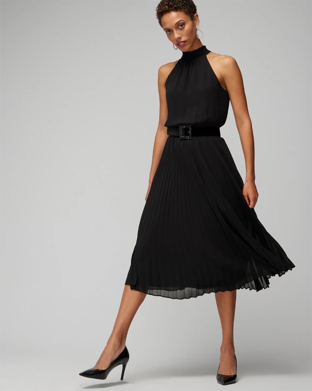 Pleated Halter Midi Dress