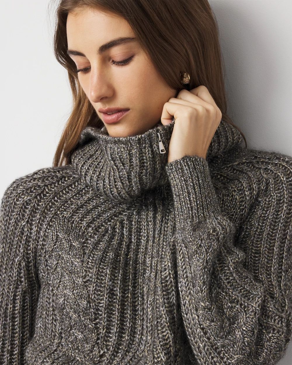 Half Zip Metallic Knit Sweater