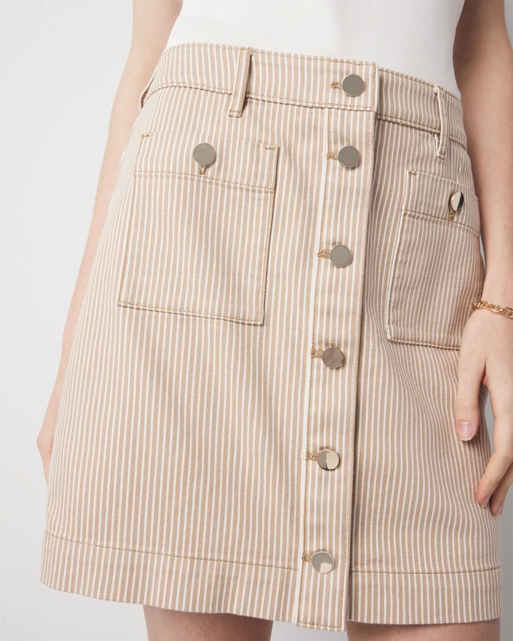 Striped Patch Pocket A-Line Skirt