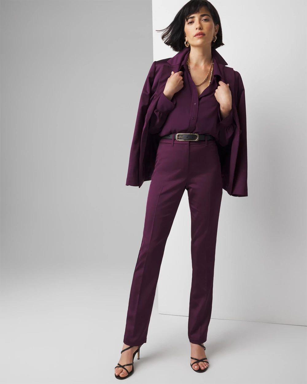 High Rise Satin Straight Pants