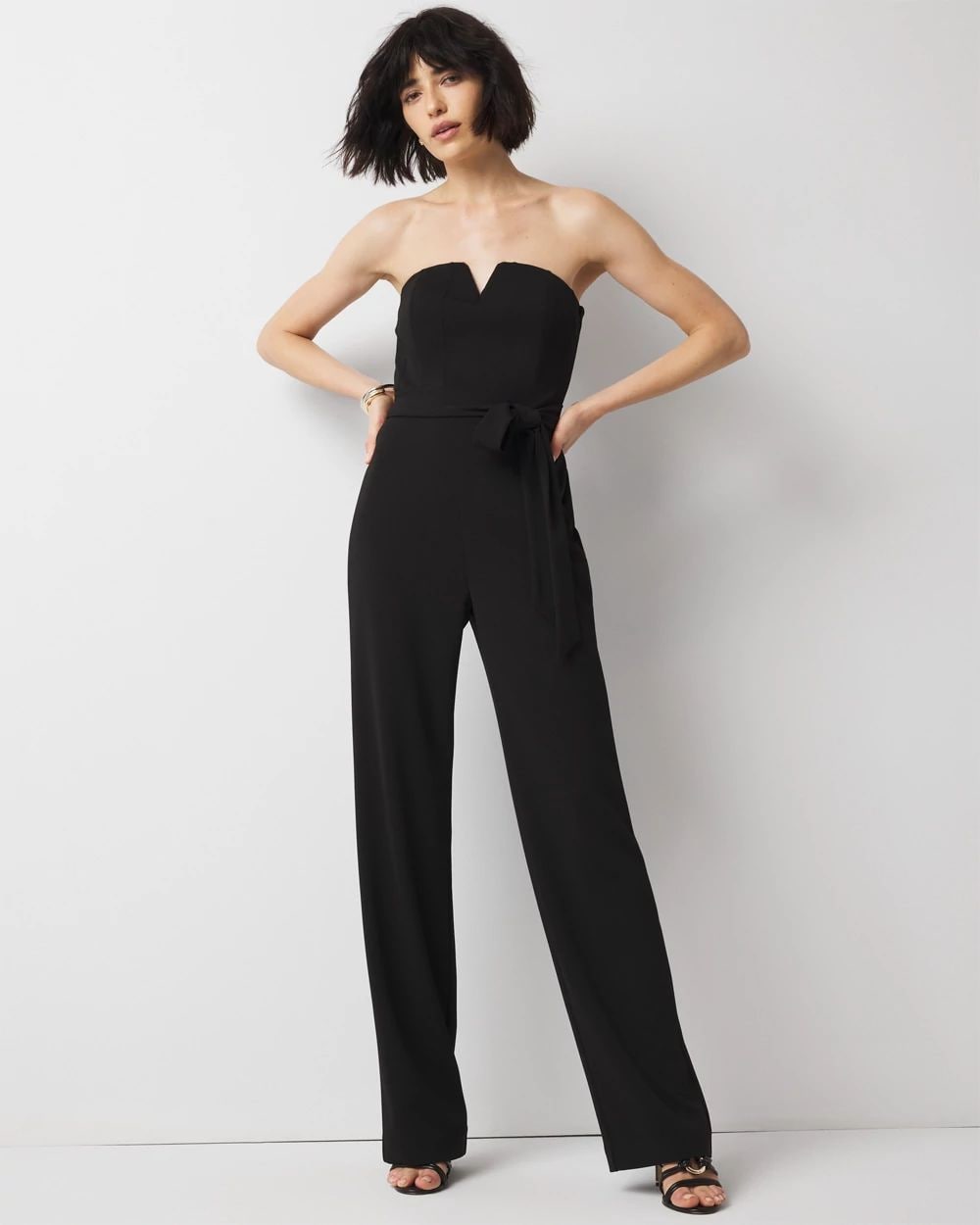 Strapless V-Neck Wide Leg Jumpsuit