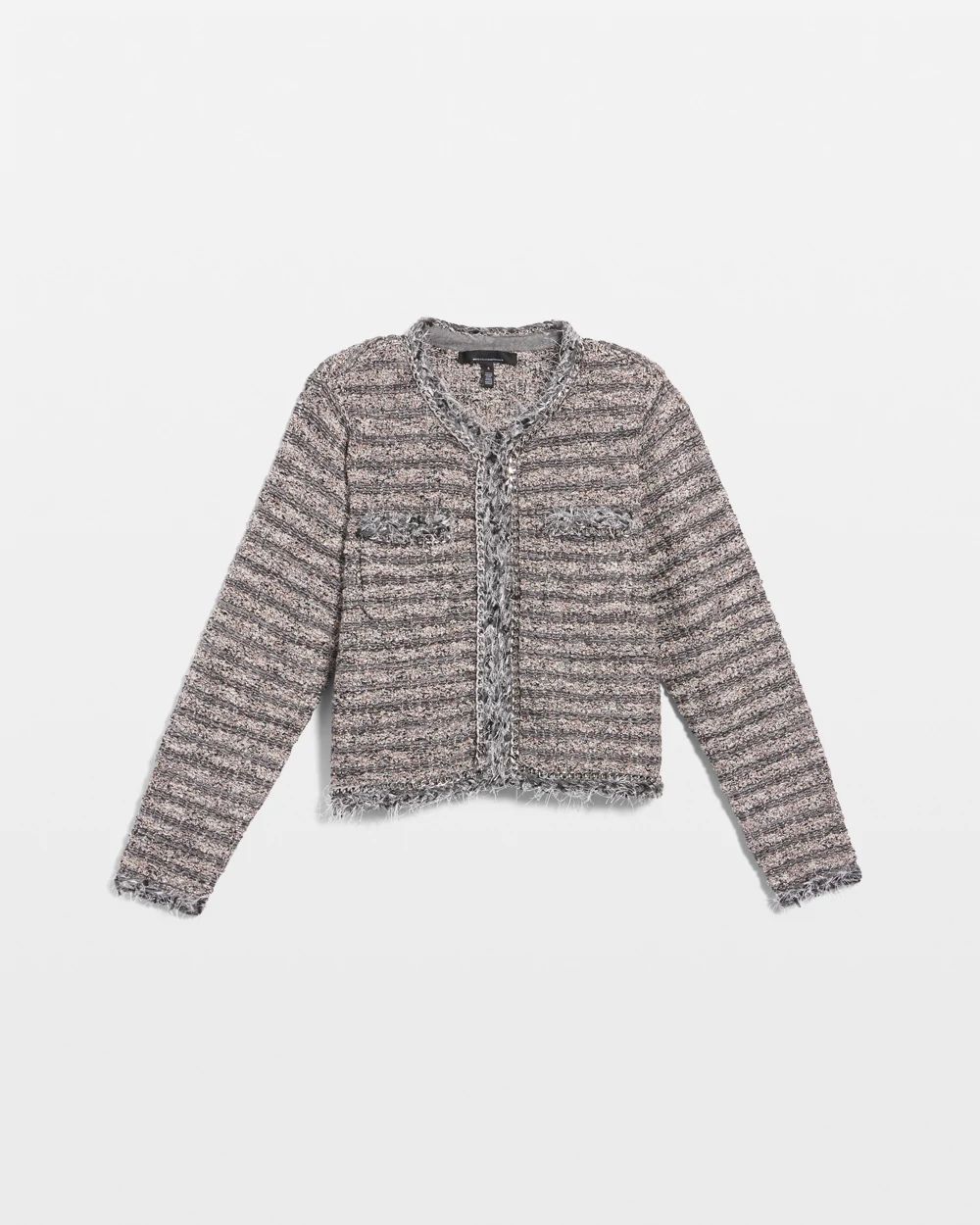 Chain-Trim Tweed Sweater Jacket