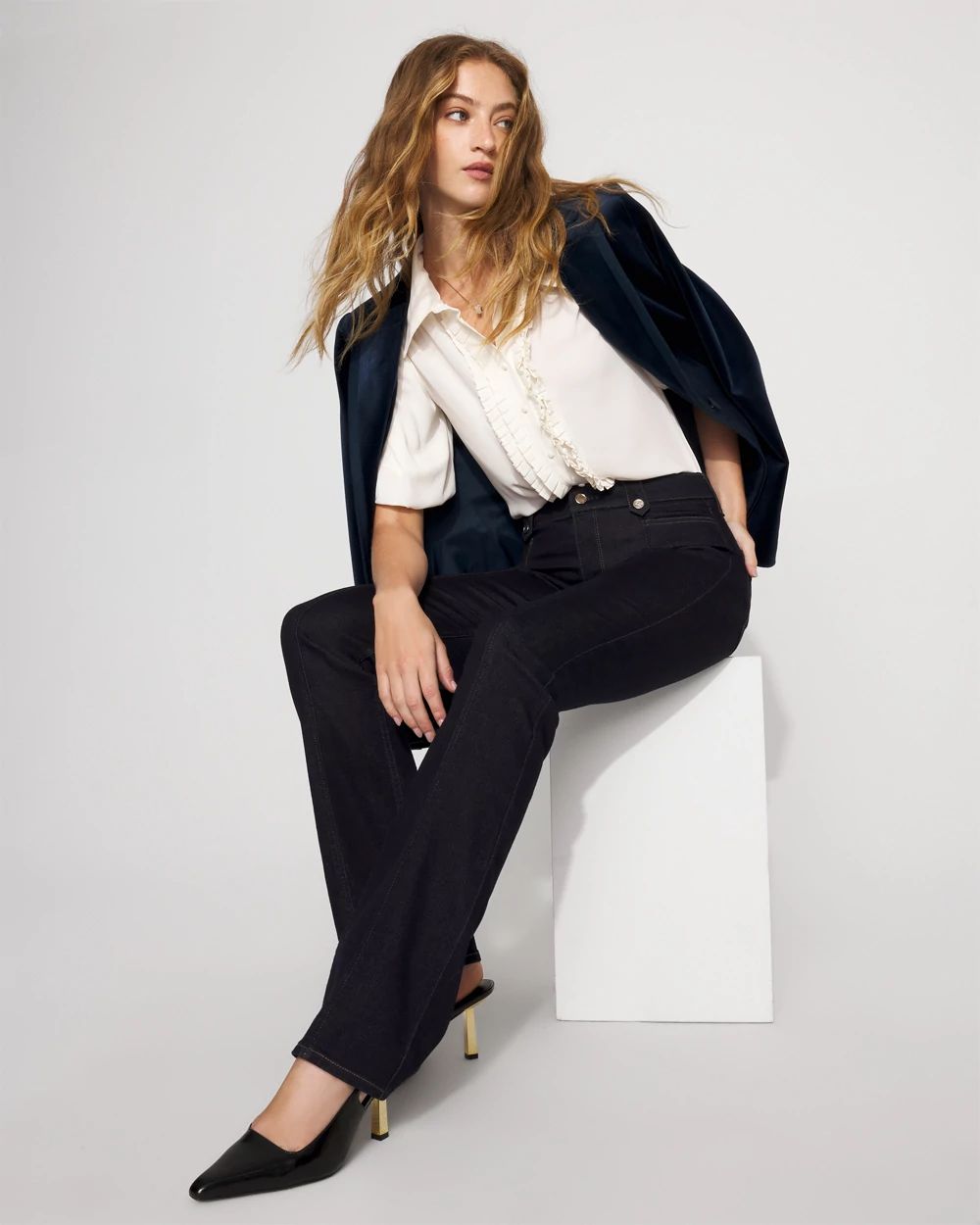 High-Rise Tab-Waist Bootcut Jean