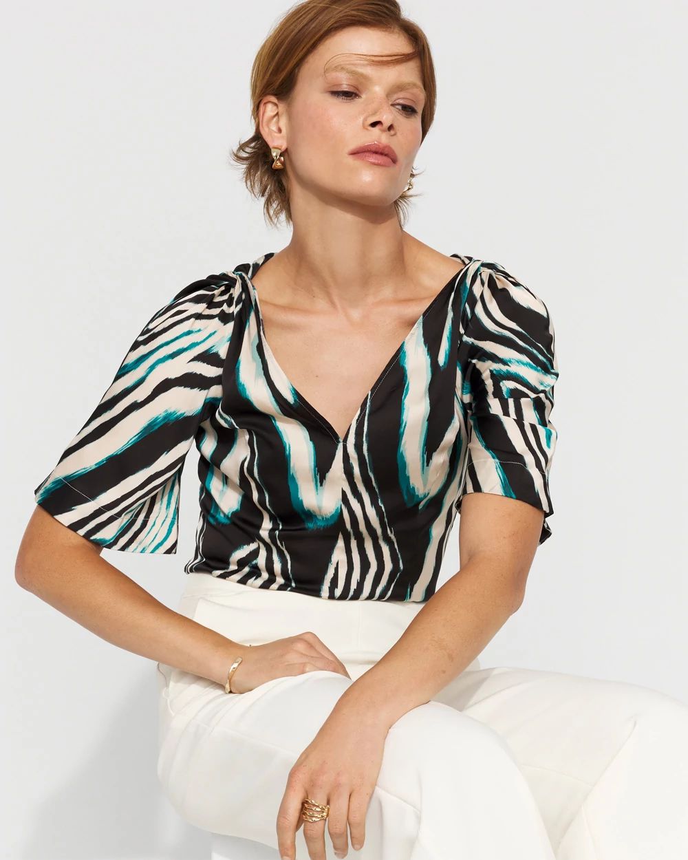 Satin Twist-Shoulder Top