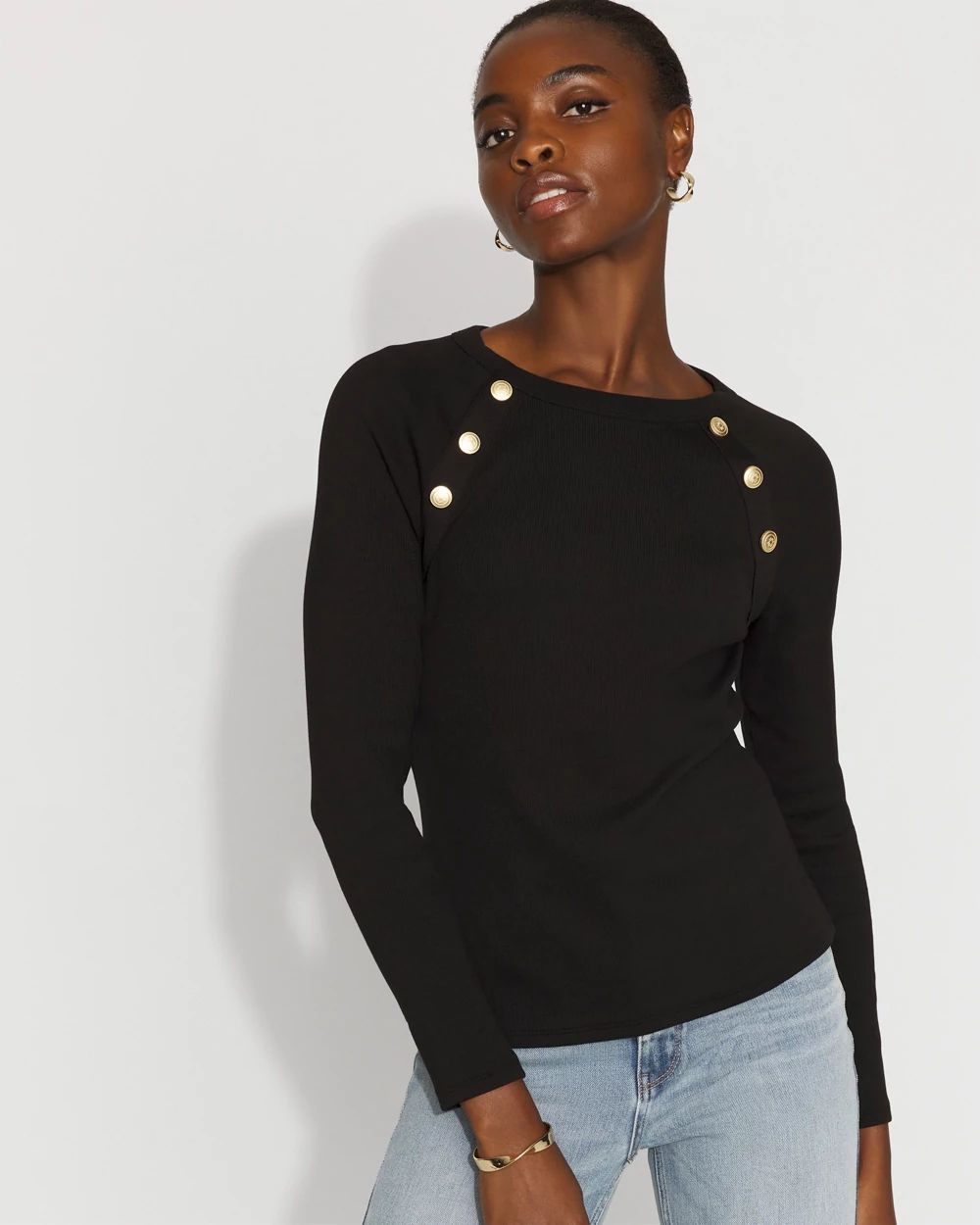 WHBM FORME™ Ribbed Stretch Button Long-Sleeve Tee