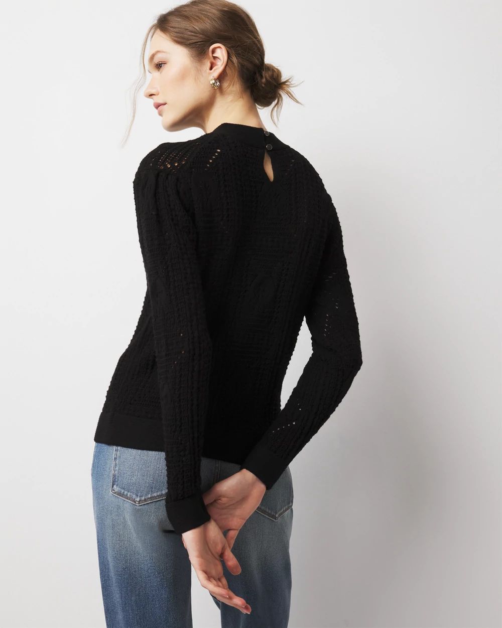 Mock Neck Pointelle Sweater