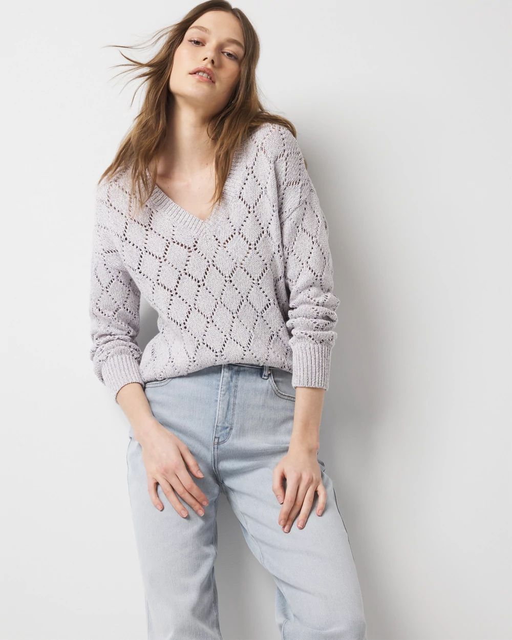 Pointelle Marled Shimmer Sweater