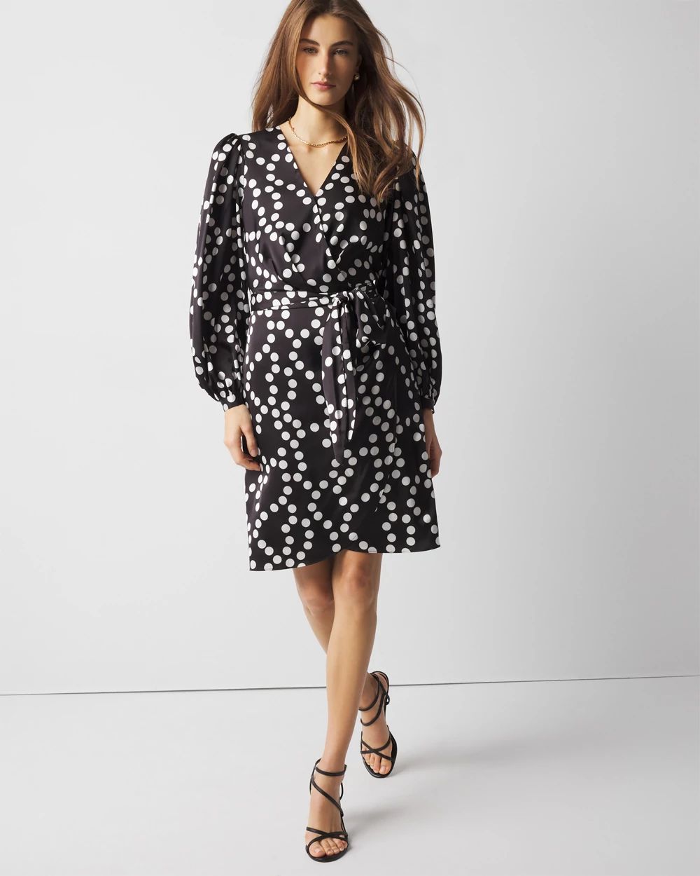 Petite Polka Dot Faux Wrap Dress