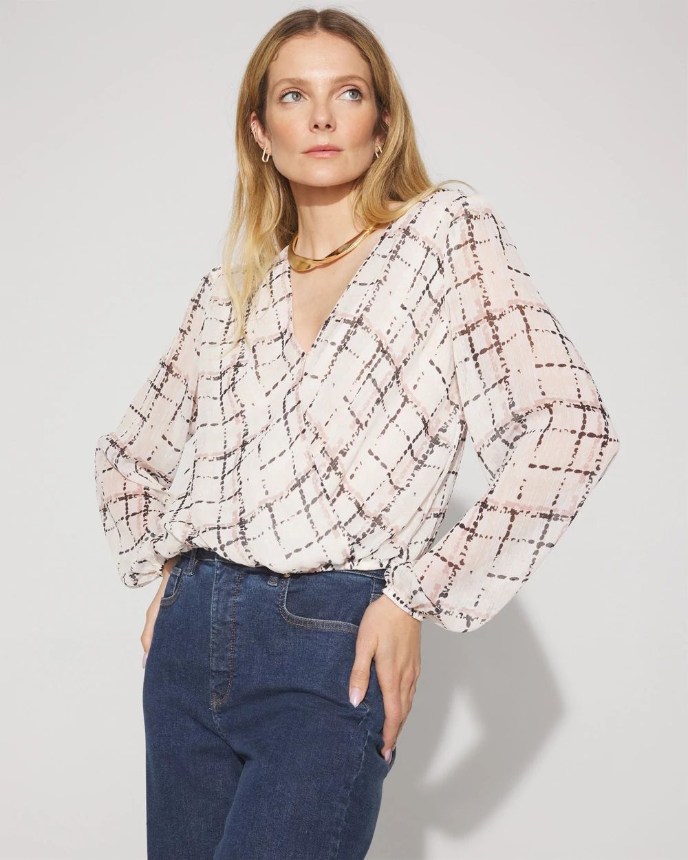 Crinkle Chiffon Surplice Blouse