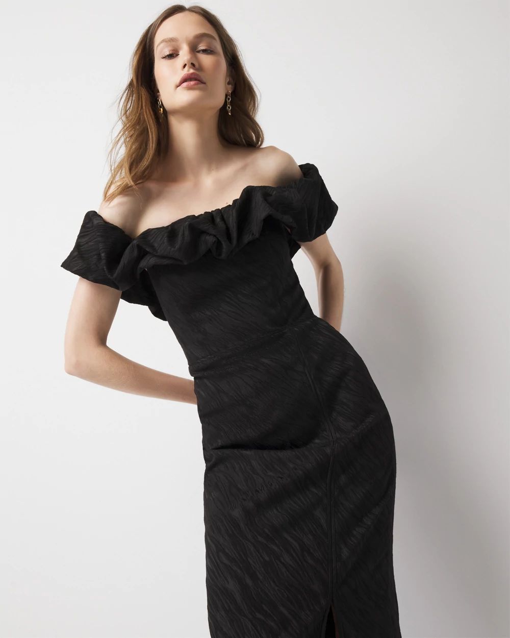 Off-the-Shoulder Jacquard Midi Dress