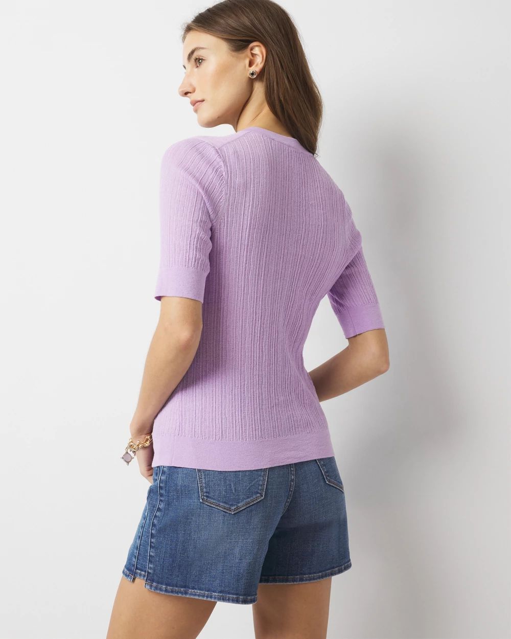 Elbow-Sleeve Henley Sweater
