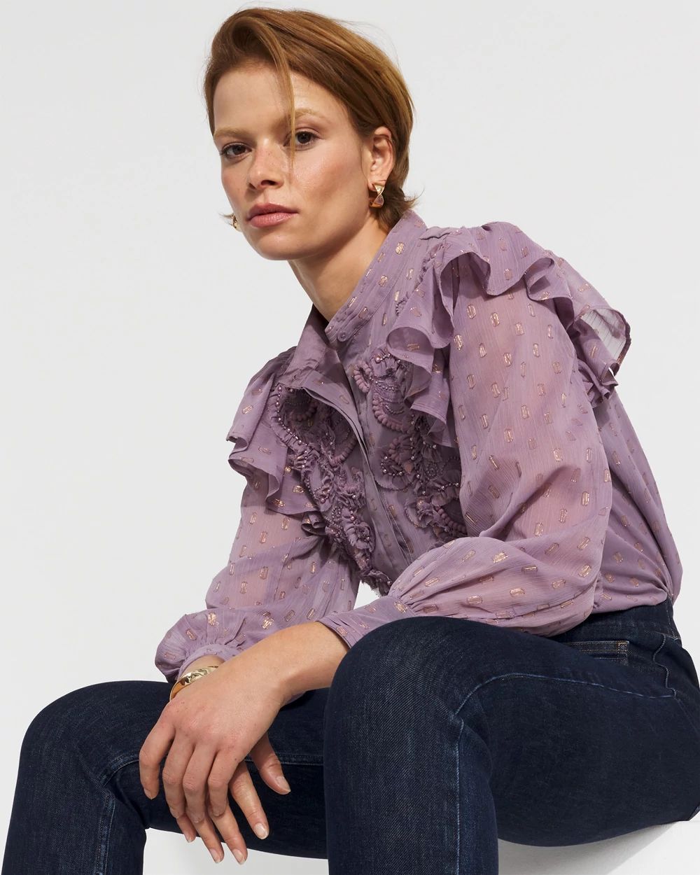 Chiffon Floral Appliqué Blouse