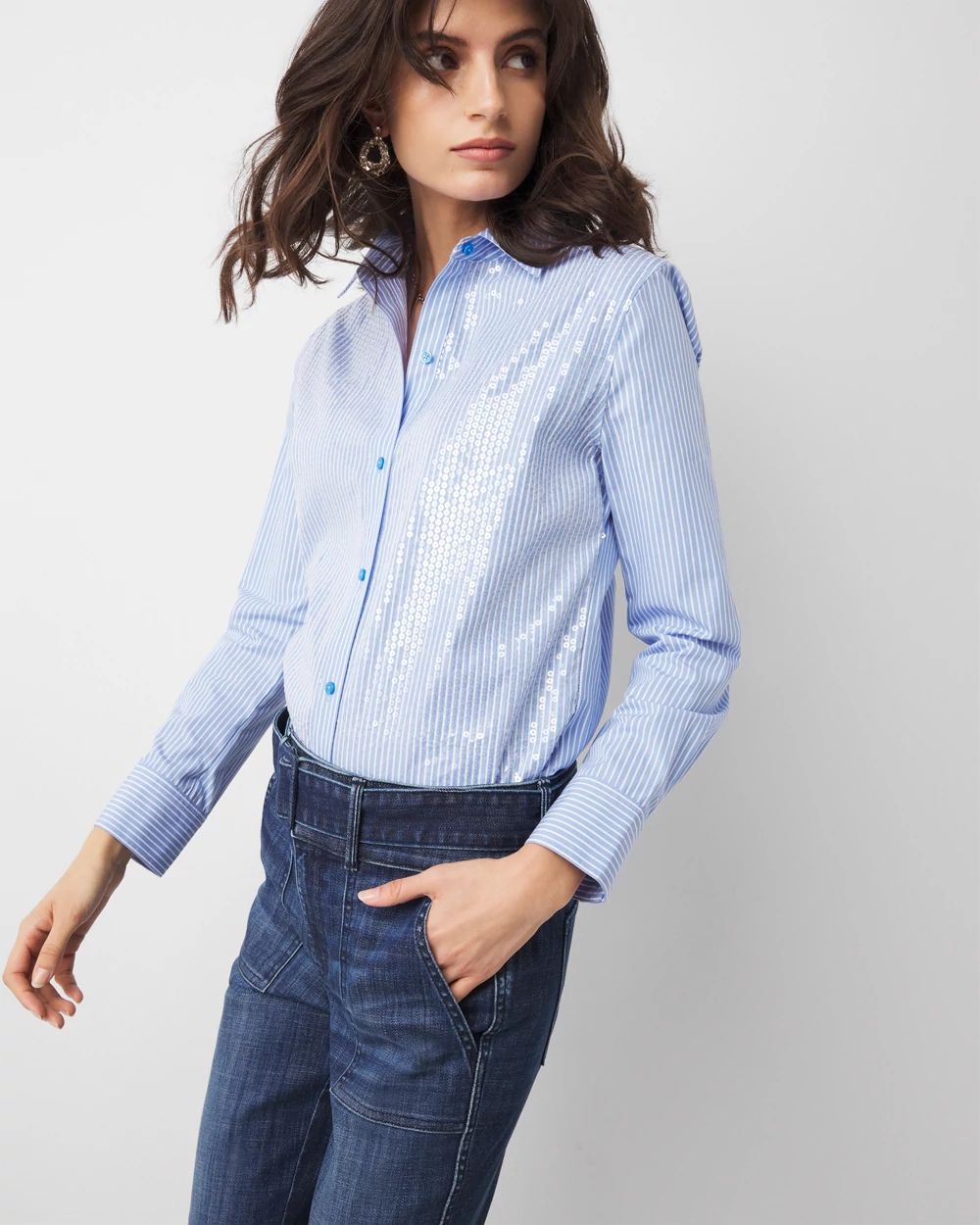 Sequin Striped Poplin Shirt