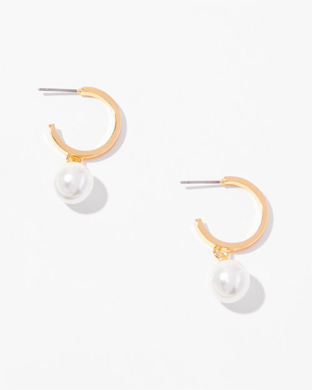 Gold Pearl Hoop Drop Earrings