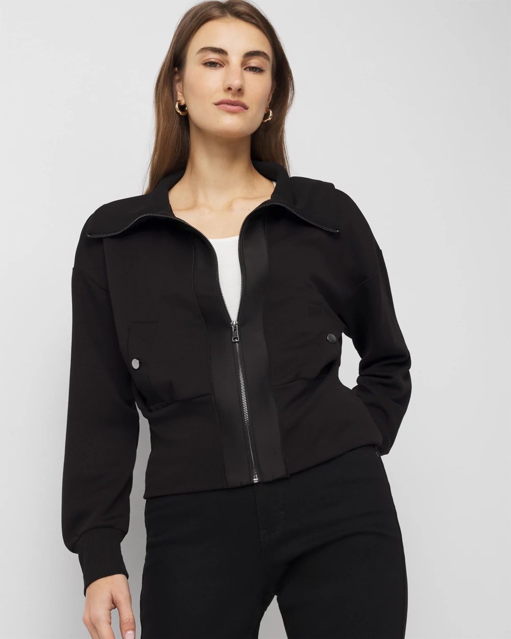Rib Trim Zip-Up Jacket