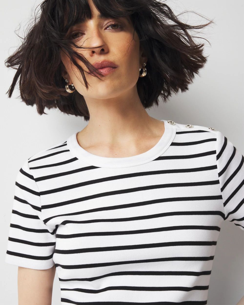 WHBM FORME™ Ribbed Stretch Button Shoulder Tee