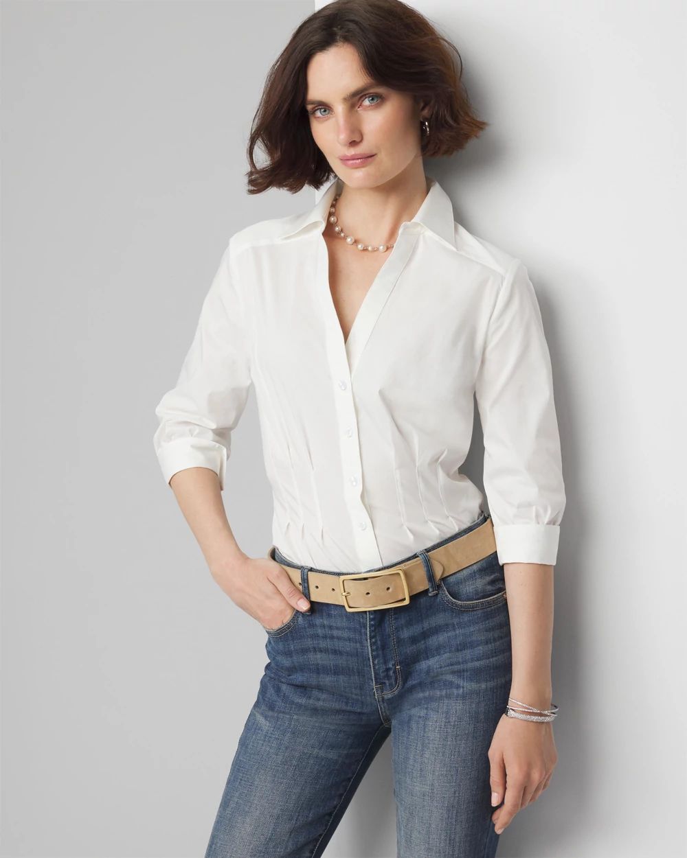 Elbow-Sleeve Poplin Shirt