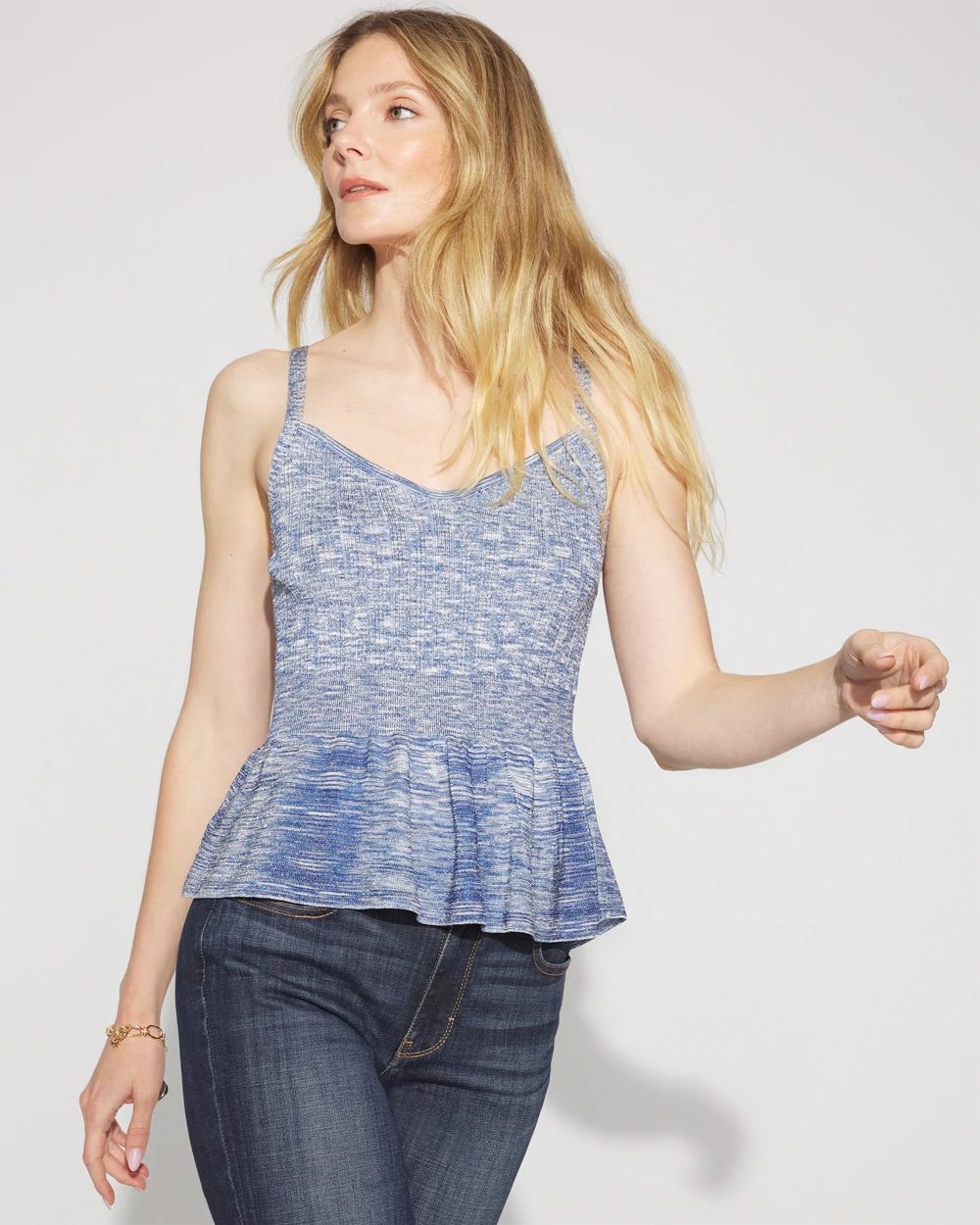 Metallic Peplum Sweater Tank Top