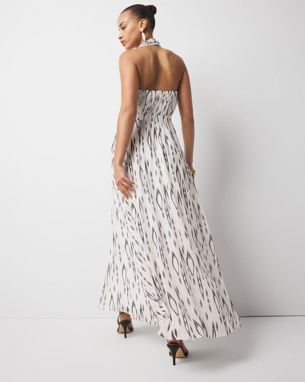 Ikat Print + Lurex Maxi Halter Dress