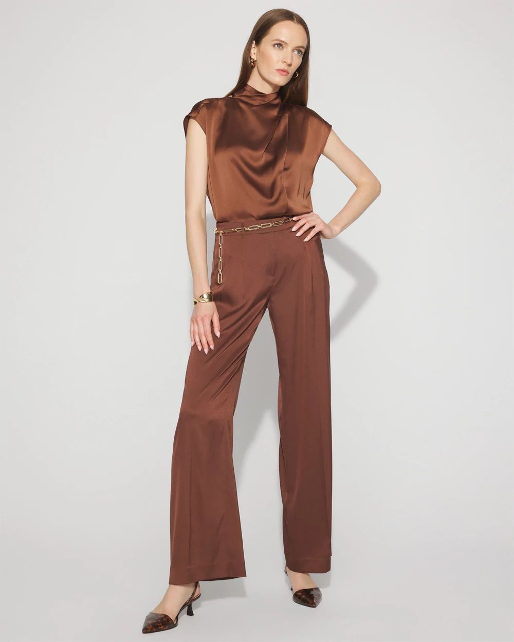 Jacquard Pleated Wide-Leg Pant