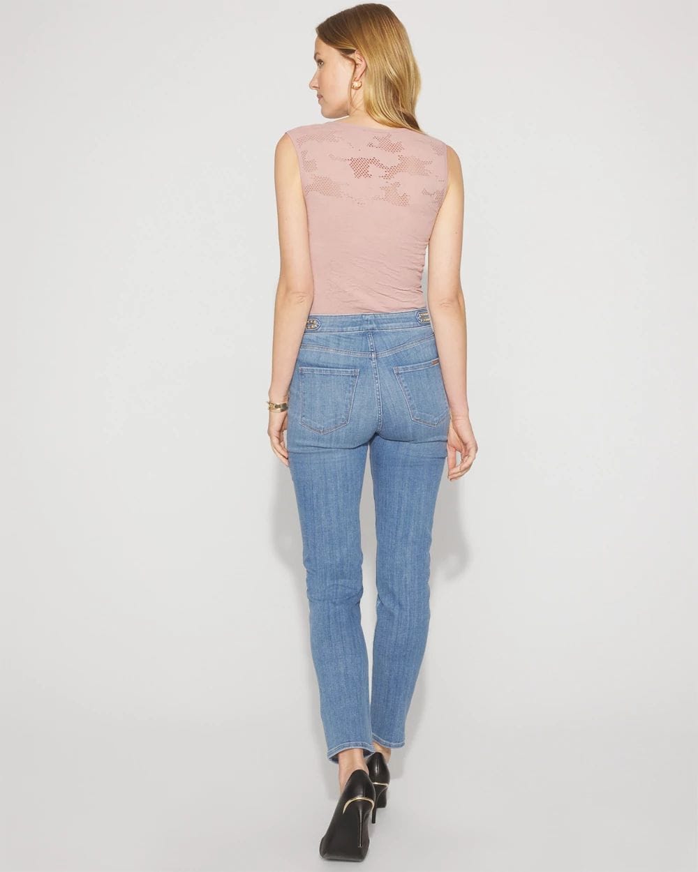 Studded Detail High-Rise Slim Cropped Jean