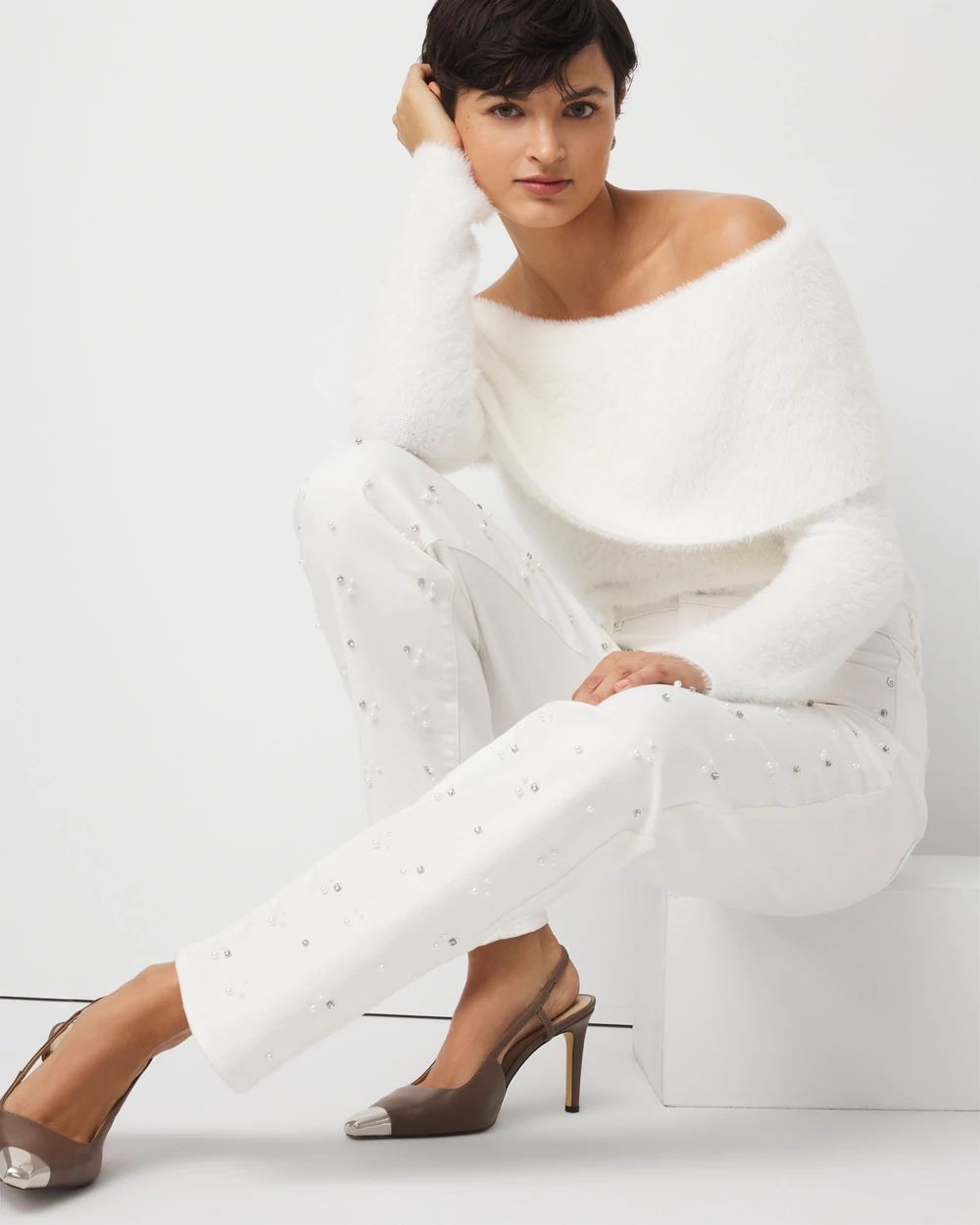 Rhinestone + Glass Pearl Extra High Rise Straight Jean