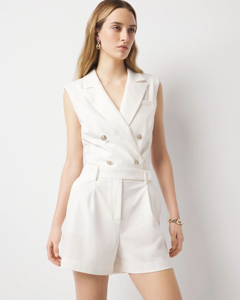 Pinstriped Double-Breasted Blazer Romper