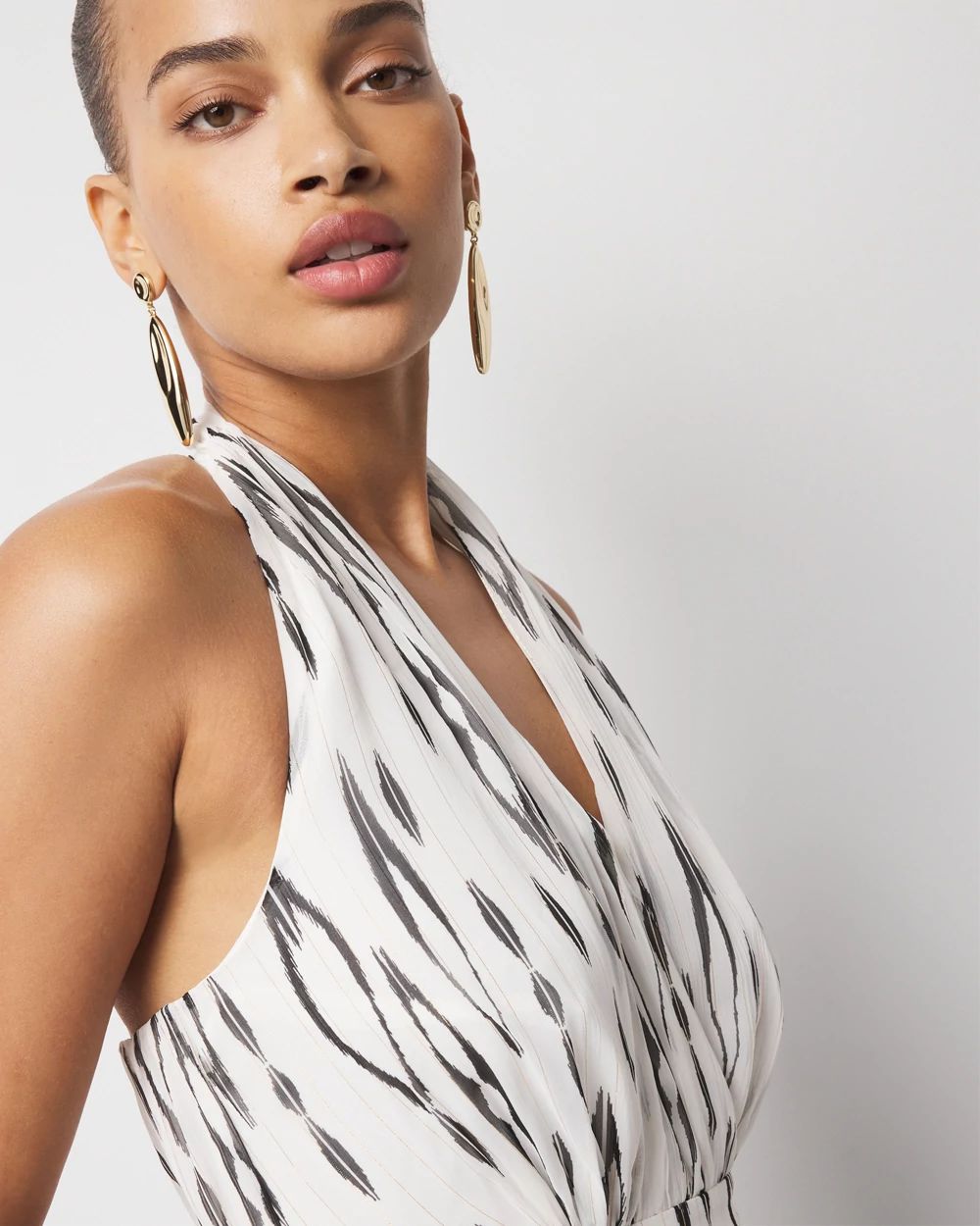 Ikat Print + Lurex Maxi Halter Dress