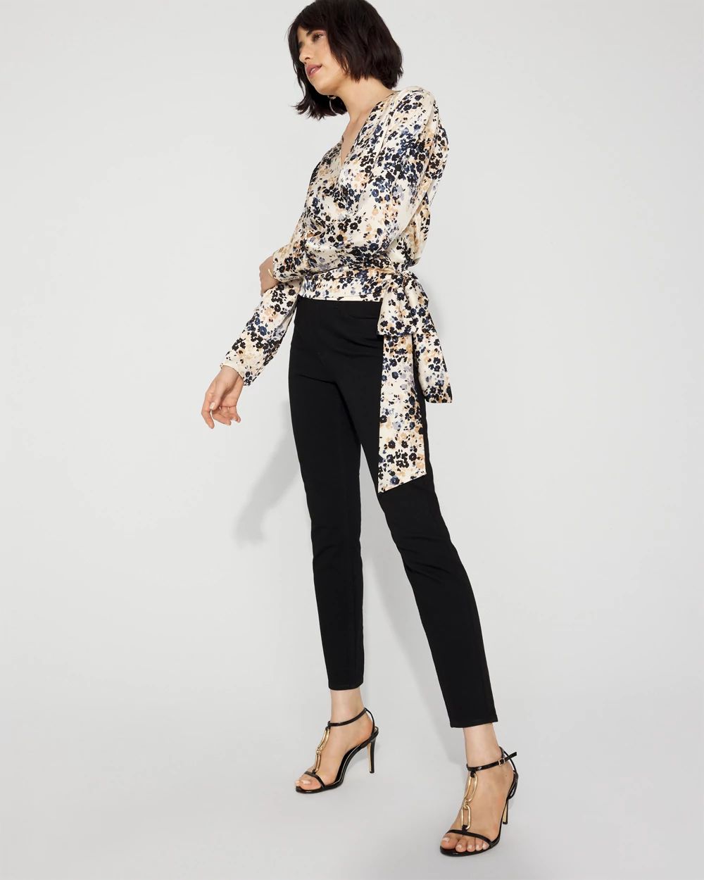 Satin Surplice Tie-Waist Blouse