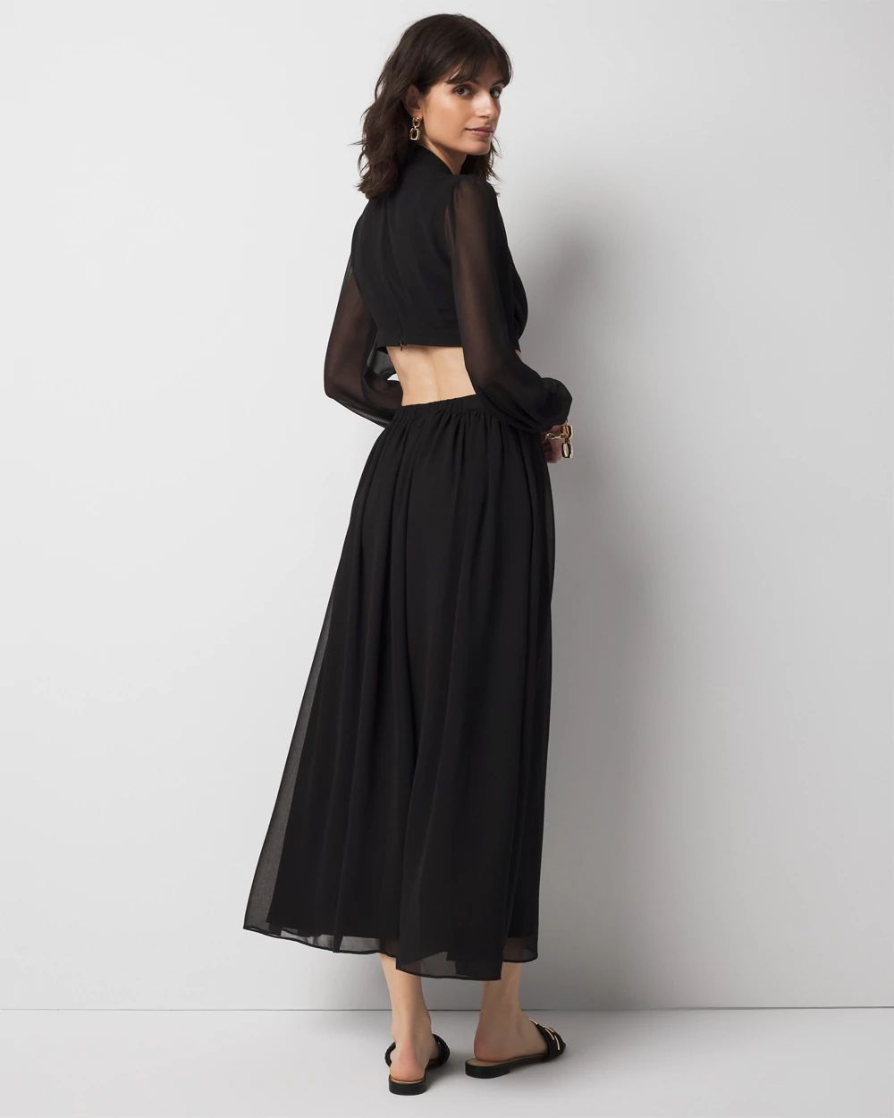 Long-Sleeve V-Neck Cutout Midi Dress