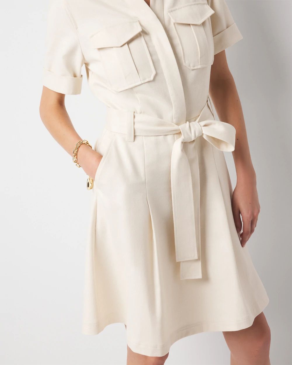 Cotton Twill Tie-Belt Mini Dress