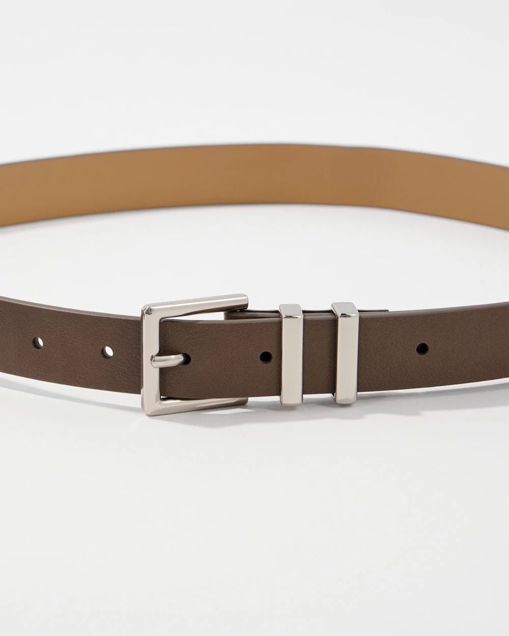 Silver Buckle Taupe Pant Belt