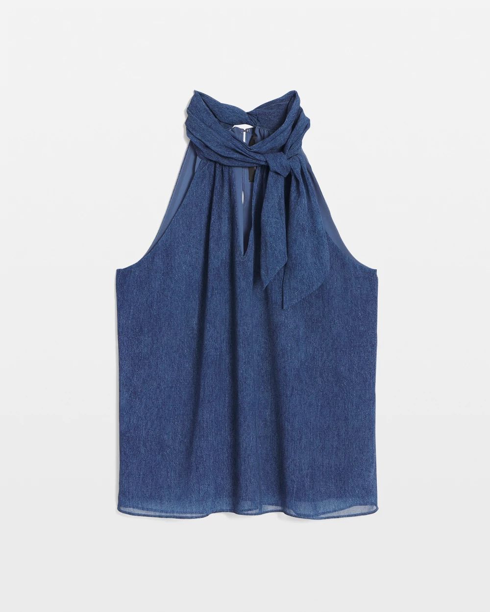 Denim Print Chiffon Halter Top