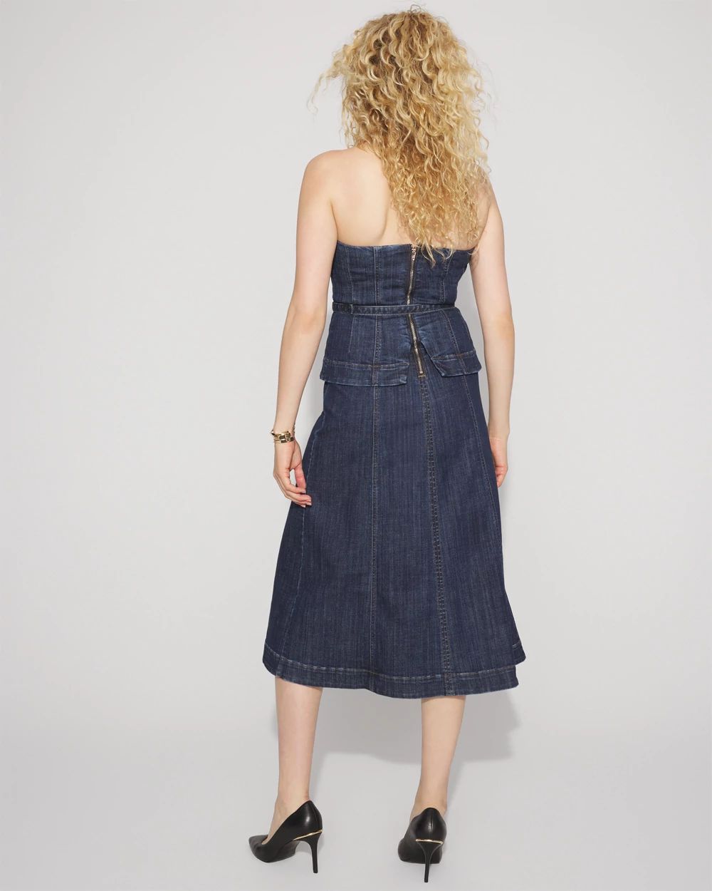Petite Strapless Denim Midi Dress