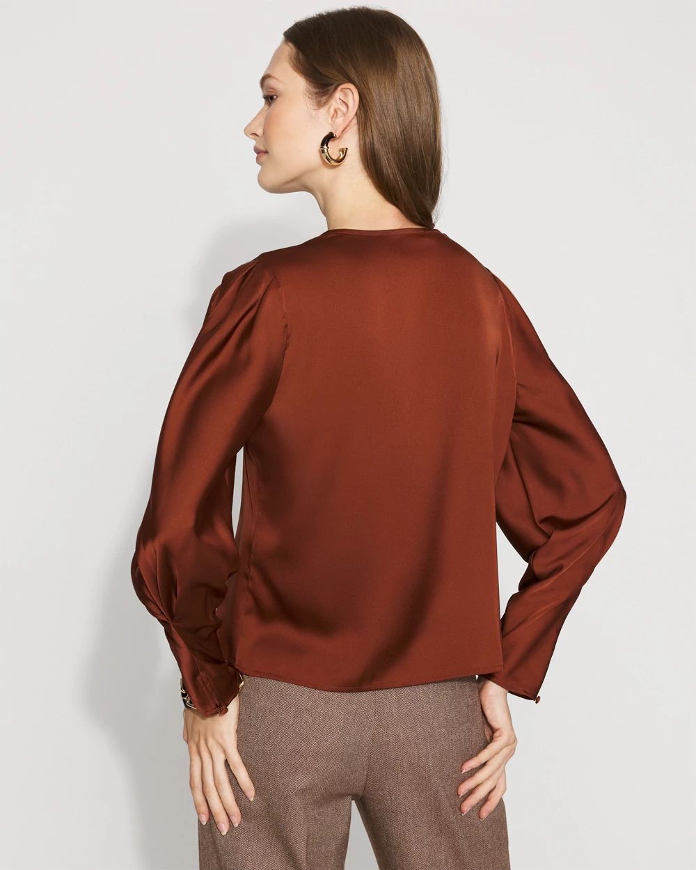 Pleated Sleeve Satin Blouse