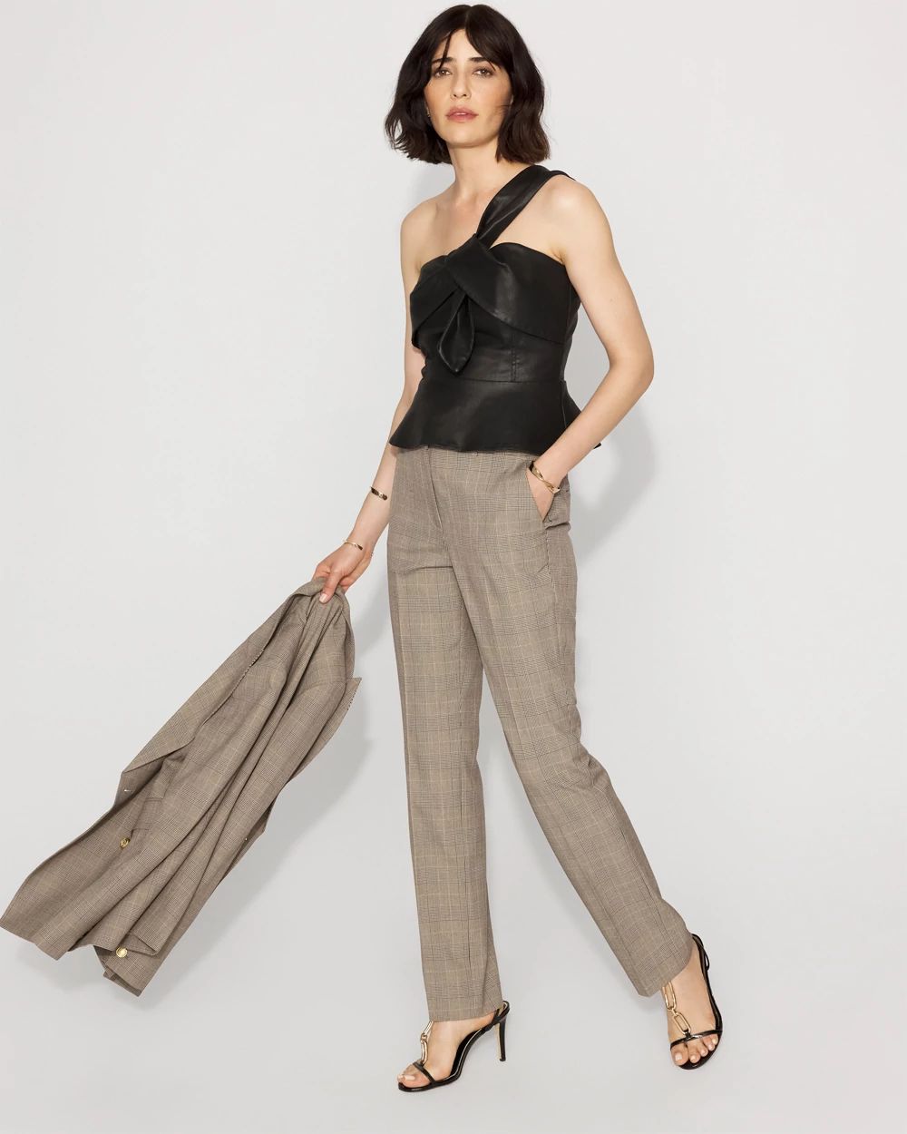 One-Shoulder Faux Leather Peplum Top