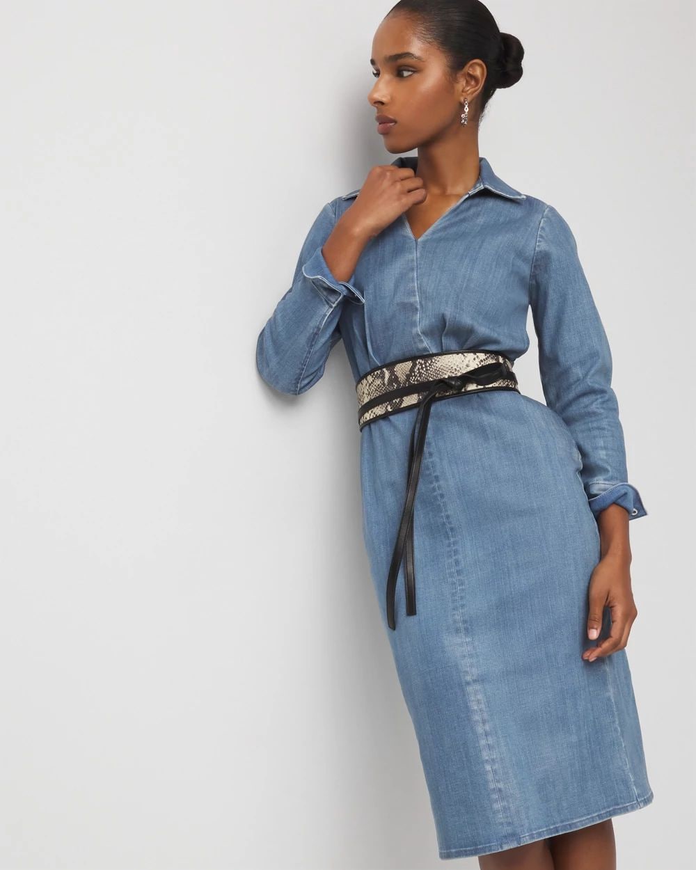 Petite Clear Coated Denim Midi Dress
